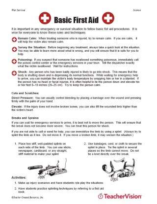 First-Aid Treatments Printable (2nd - 5th Grade) - TeacherVision